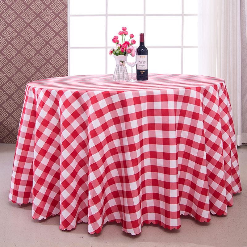 Polyester Fabic Round Checkered Tablecloth Outdoor Table Cloth Red