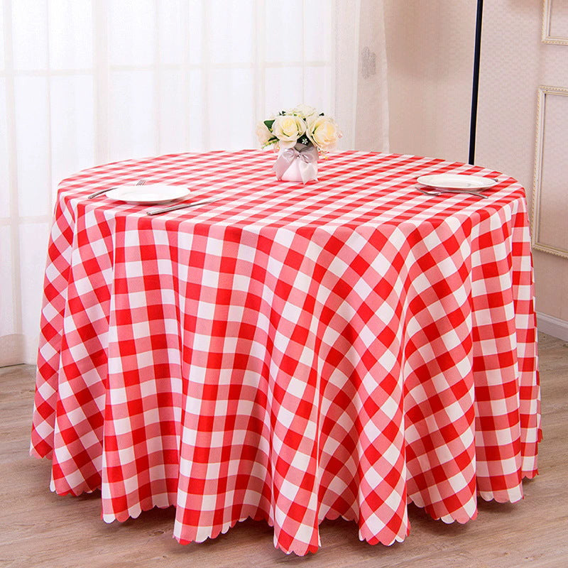 Polyester Checkered Round Tablecloth White/Red
