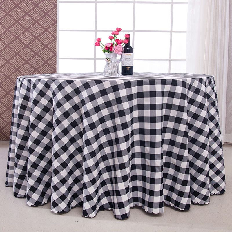 Polyester Fabic Round Checkered Tablecloth Outdoor Table Cloth Black