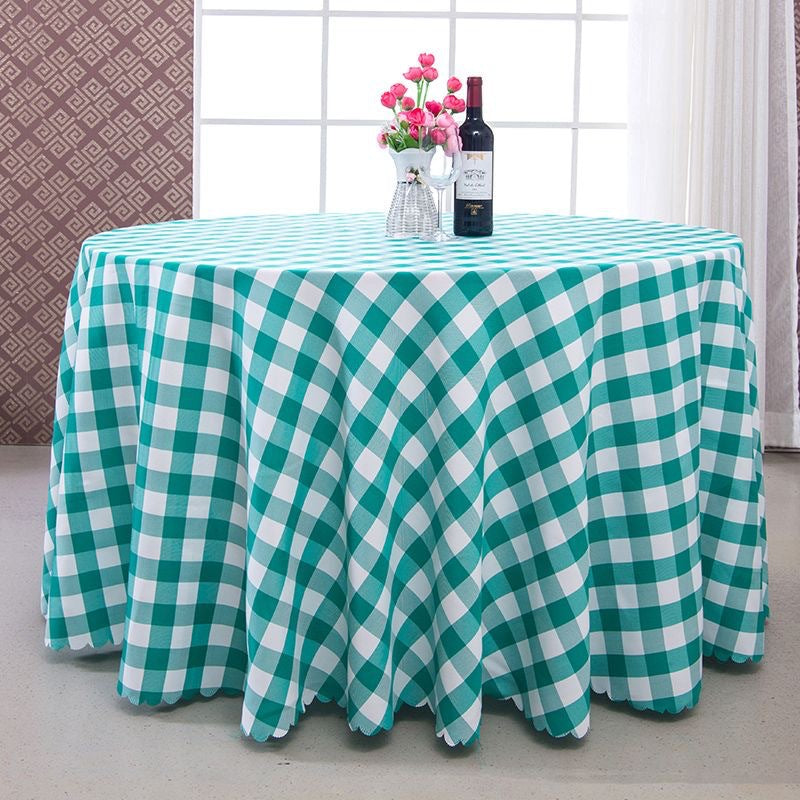 Polyester Fabic Round Checkered Tablecloth Outdoor Table Cloth Green