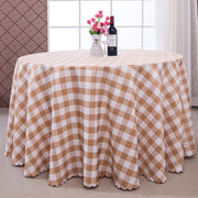Polyester Fabic Round Checkered Tablecloth Outdoor Table Cloth Light Coffee