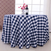 Polyester Fabic Round Checkered Tablecloth Outdoor Table Cloth Navy Blue