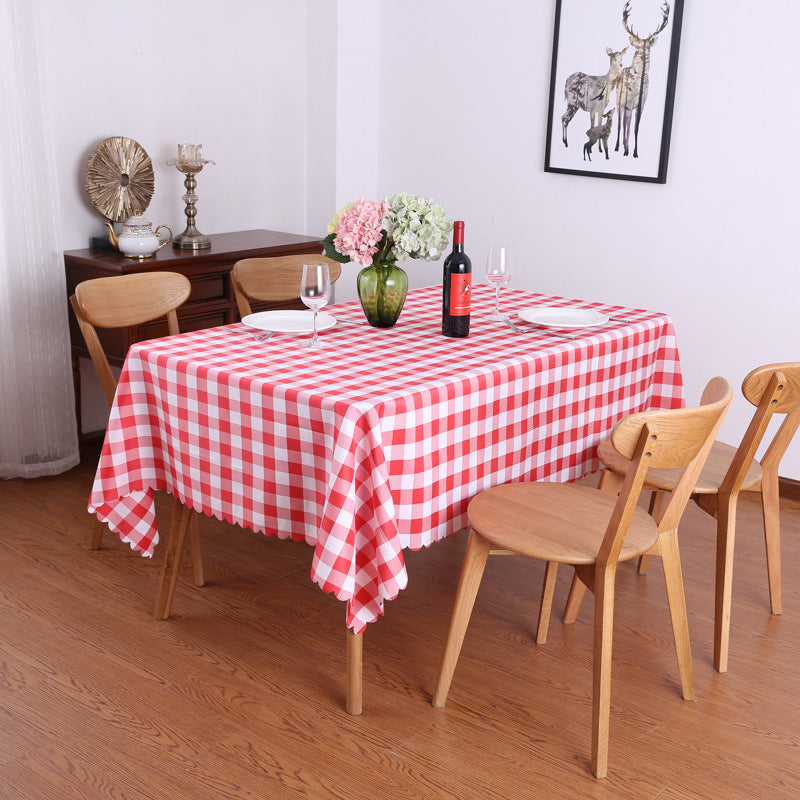Polyester Checkered Square Tablecloth 54"x54" White/Red
