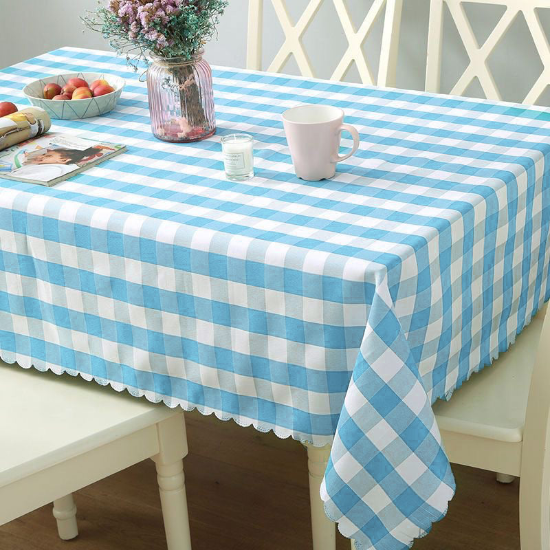 Polyester Fabic Square Checkered Tablecloth Outdoor Table Cloth Sky Blue