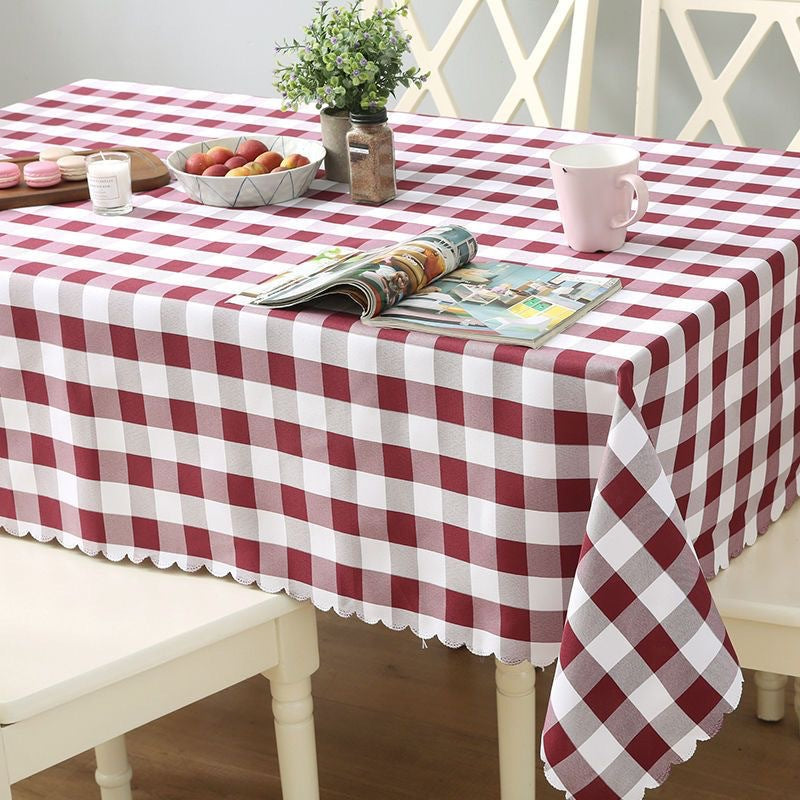 Polyester Fabic Square Checkered Tablecloth Outdoor Table Cloth Burgundy