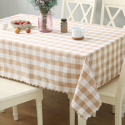 Polyester Fabic Square Checkered Tablecloth Outdoor Table Cloth Brown