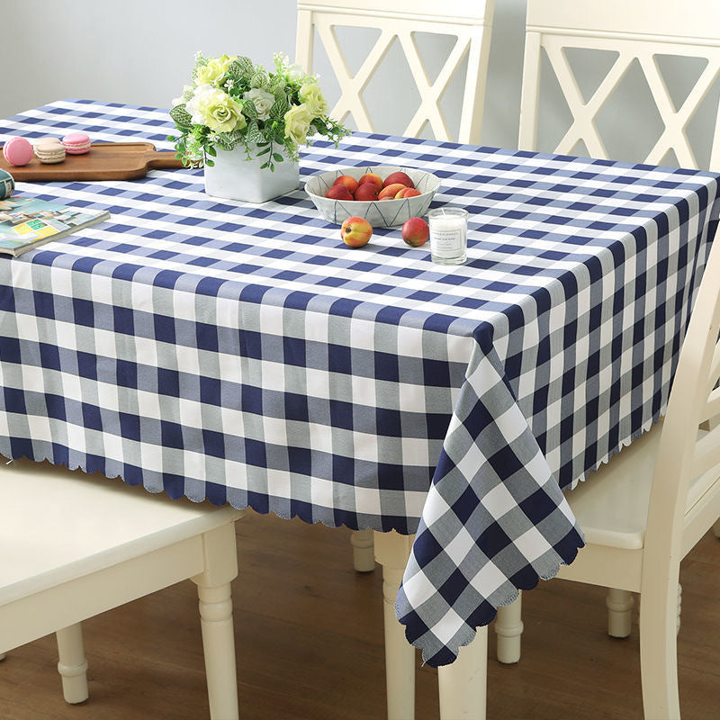 Polyester Fabic Square Checkered Tablecloth Outdoor Table Cloth Navy Blue
