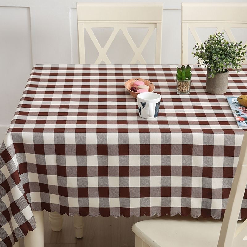 Polyester Fabic Square Checkered Tablecloth Outdoor Table Cloth Dark Coffee