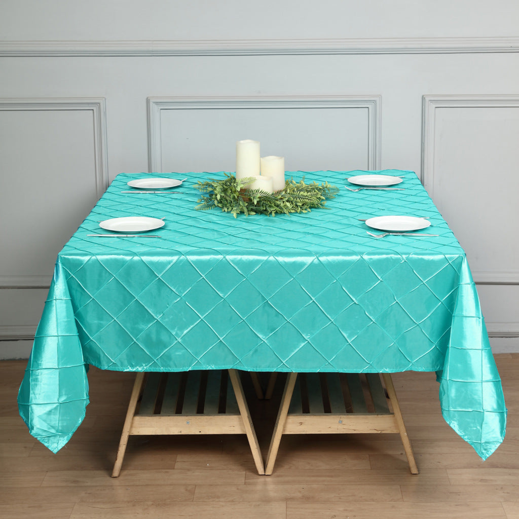 Polyester Solid Plaid Textured Tablecloth Square Lake Blue