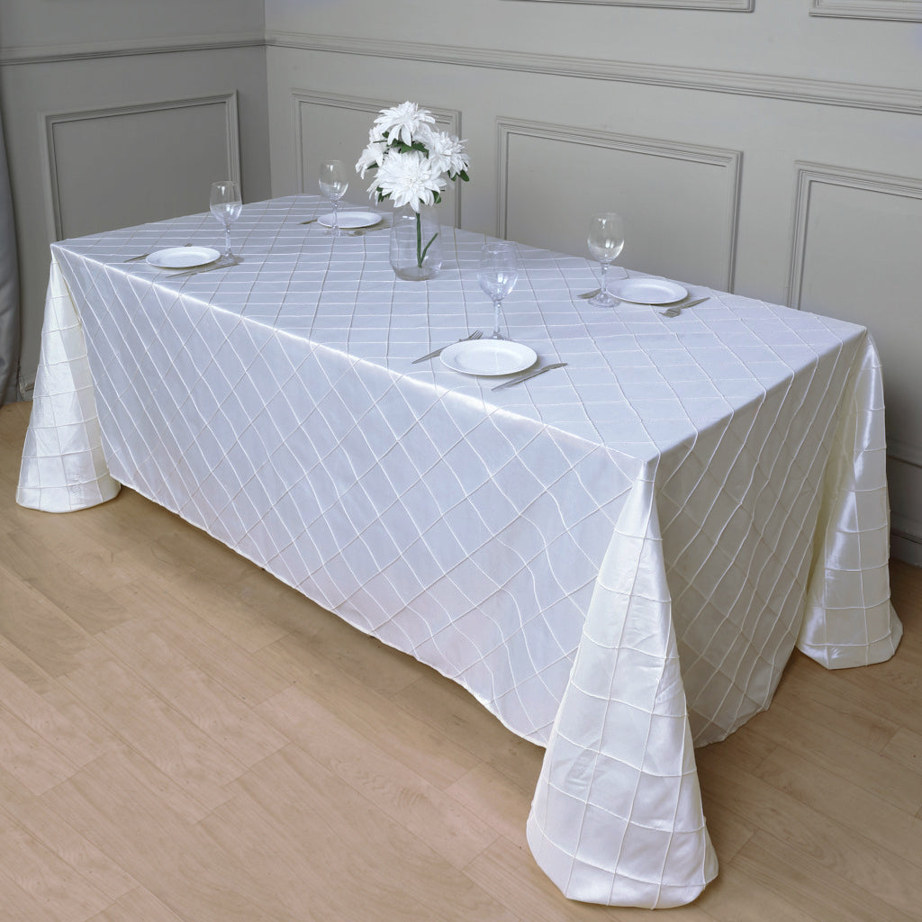 Polyester Solid Plaid Textured Tablecloth Rectangular White