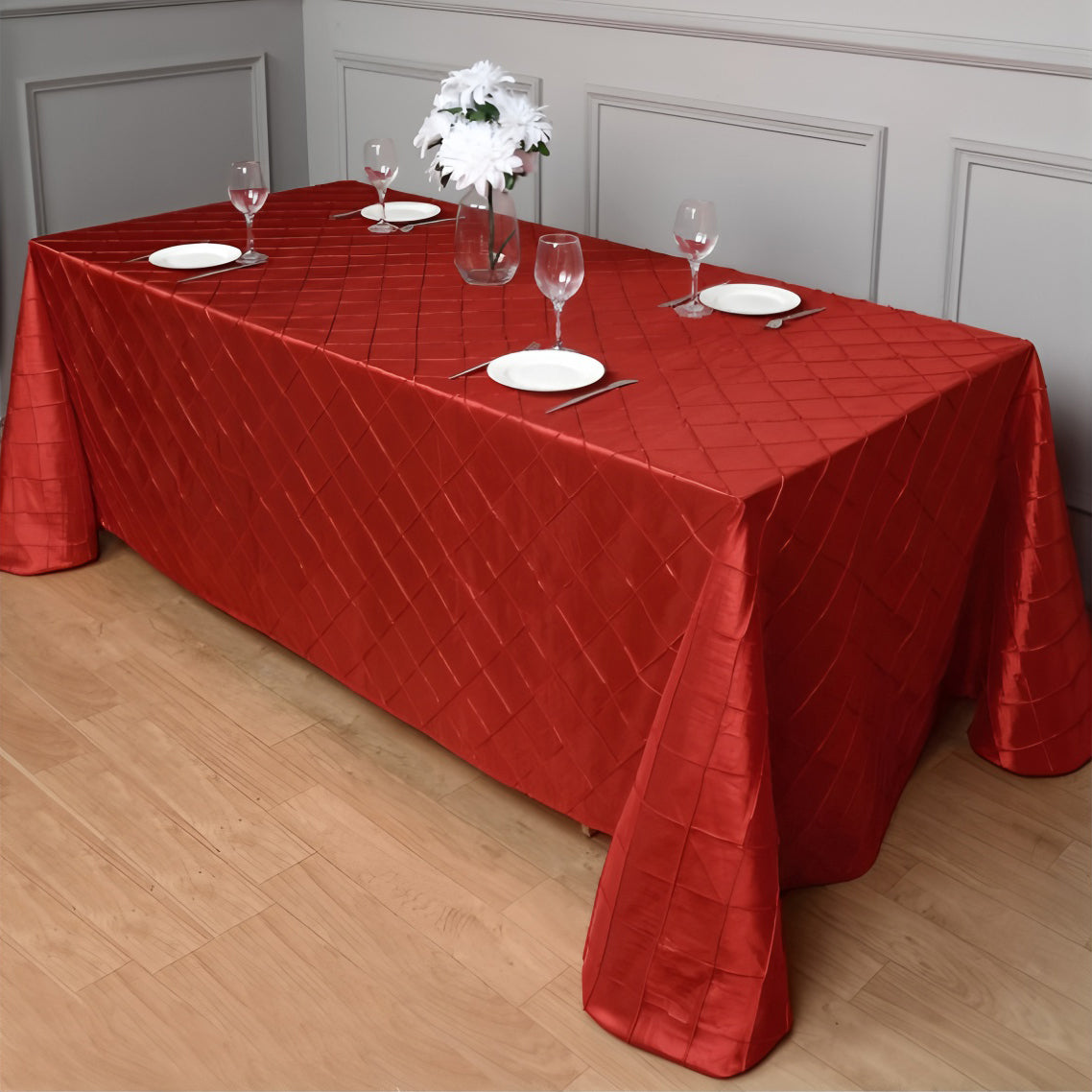 Polyester Solid Plaid Textured Tablecloth Rectangular Red