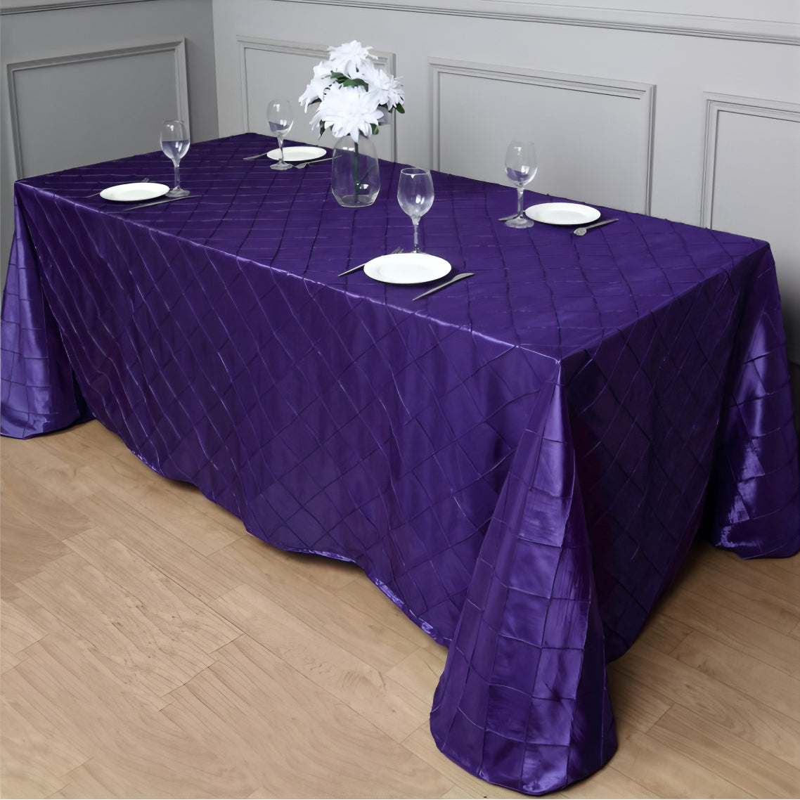 Polyester Solid Plaid Textured Tablecloth Rectangular Purple