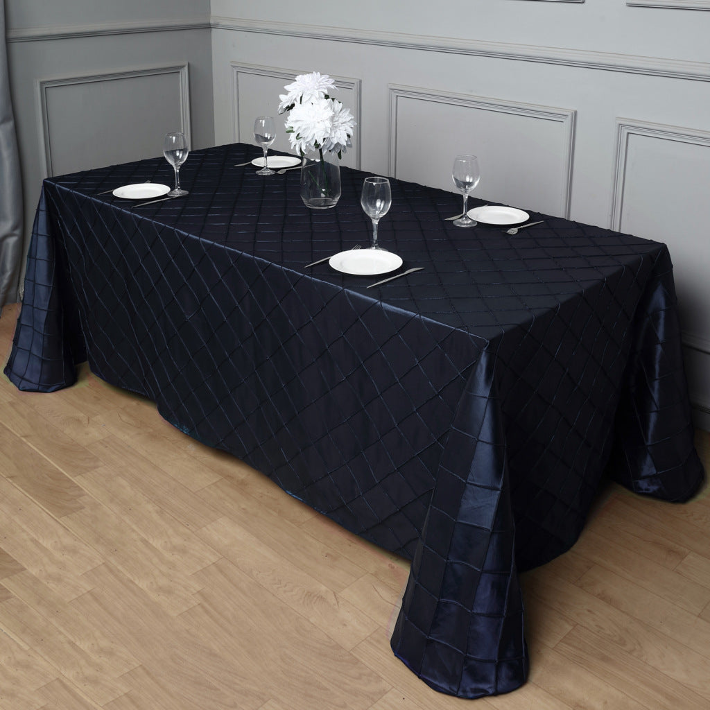 Polyester Solid Plaid Textured Tablecloth Rectangular Navy Blue