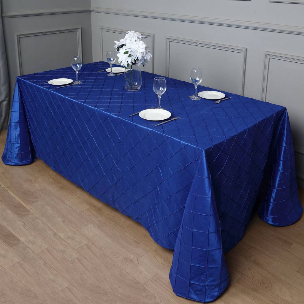Polyester Solid Plaid Textured Tablecloth Rectangular Royal Blue