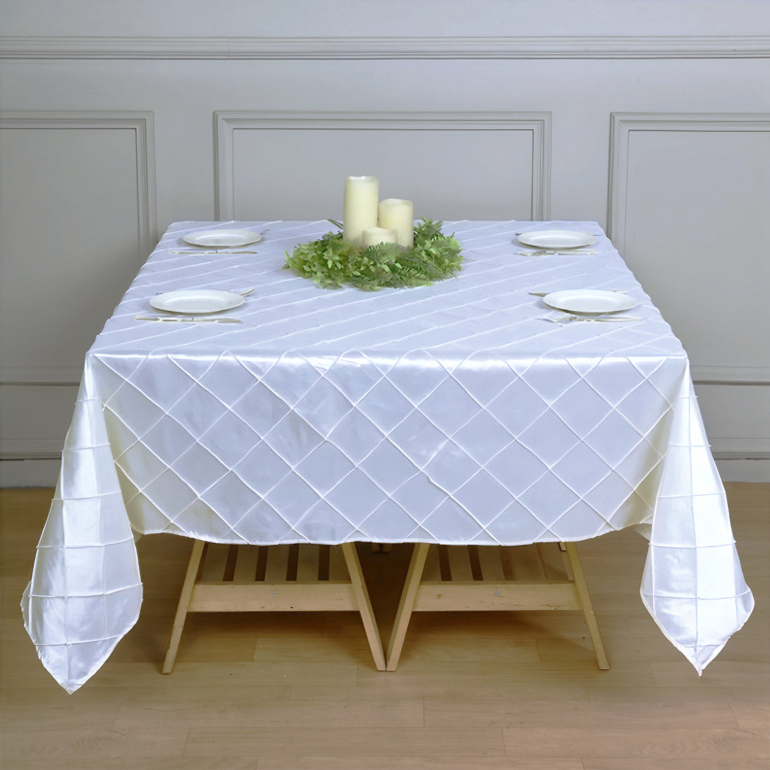 Polyester Solid Plaid Textured Tablecloth Square White