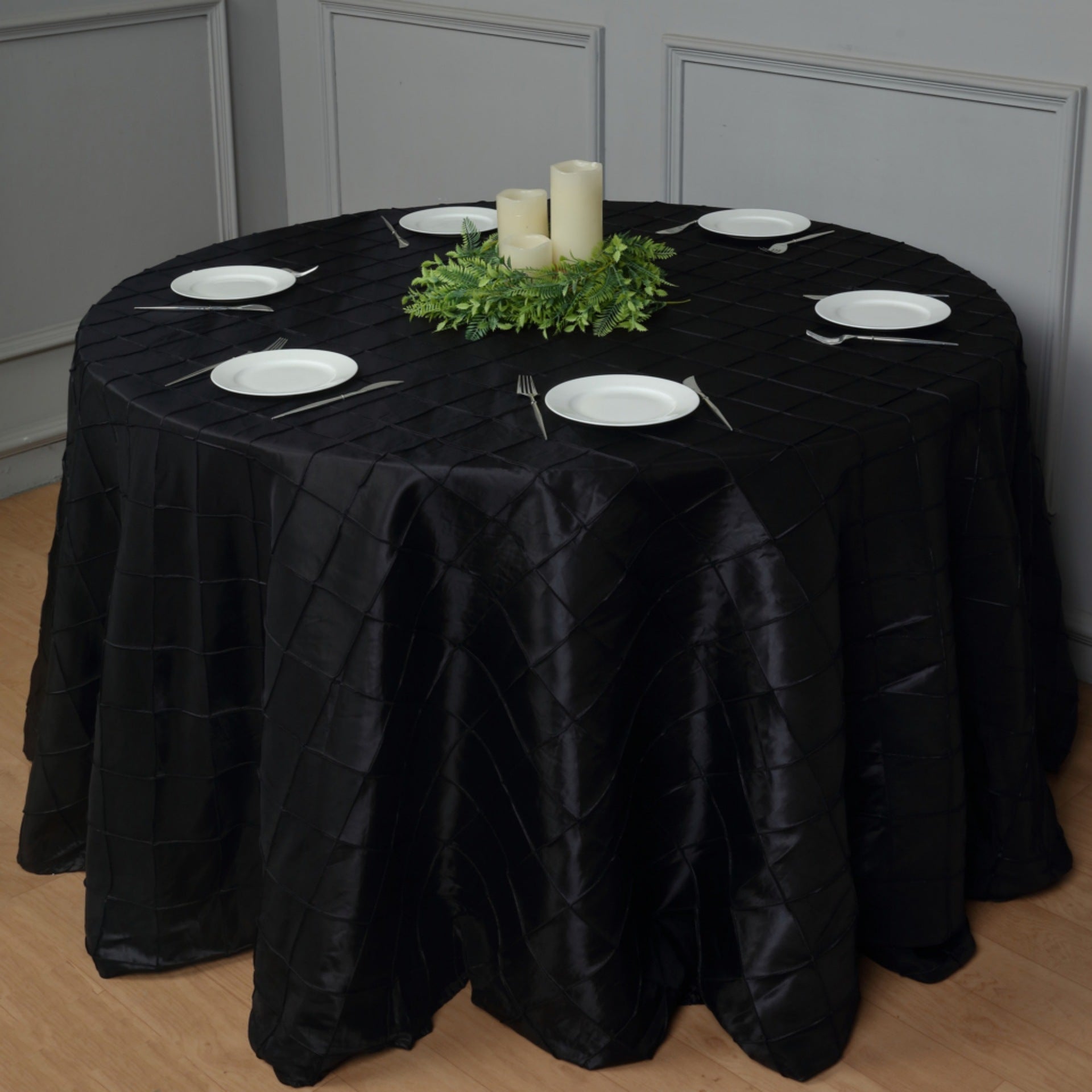 Polyester Solid Plaid Textured Tablecloth Round 132" Black
