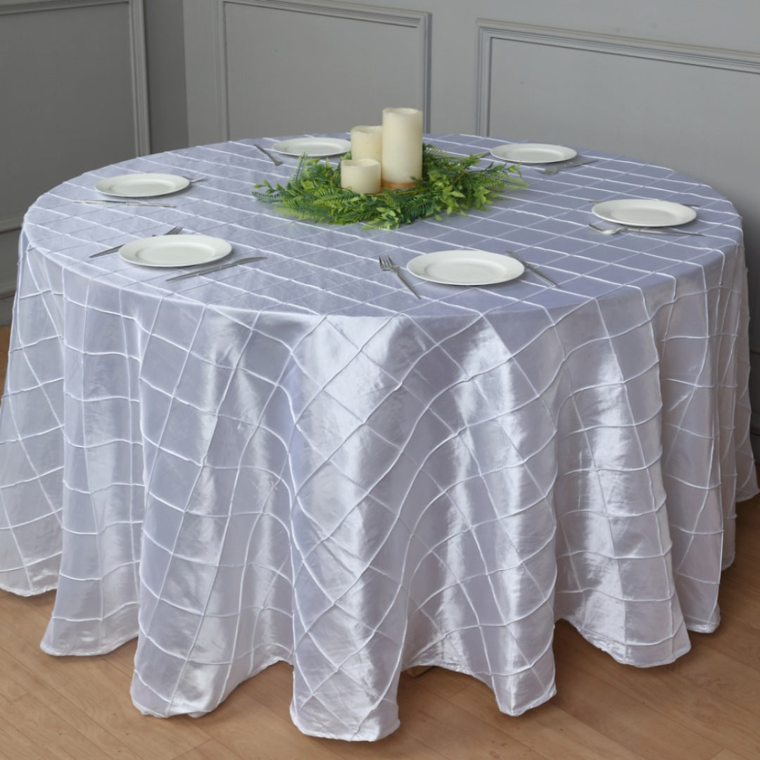 Polyester Solid Plaid Textured Tablecloth Round 132" White