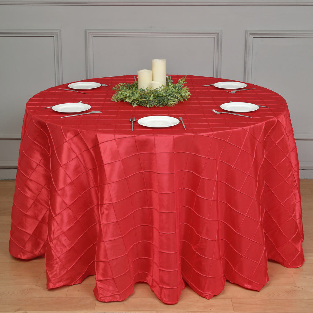 Polyester Solid Plaid Textured Tablecloth Round 132" Red