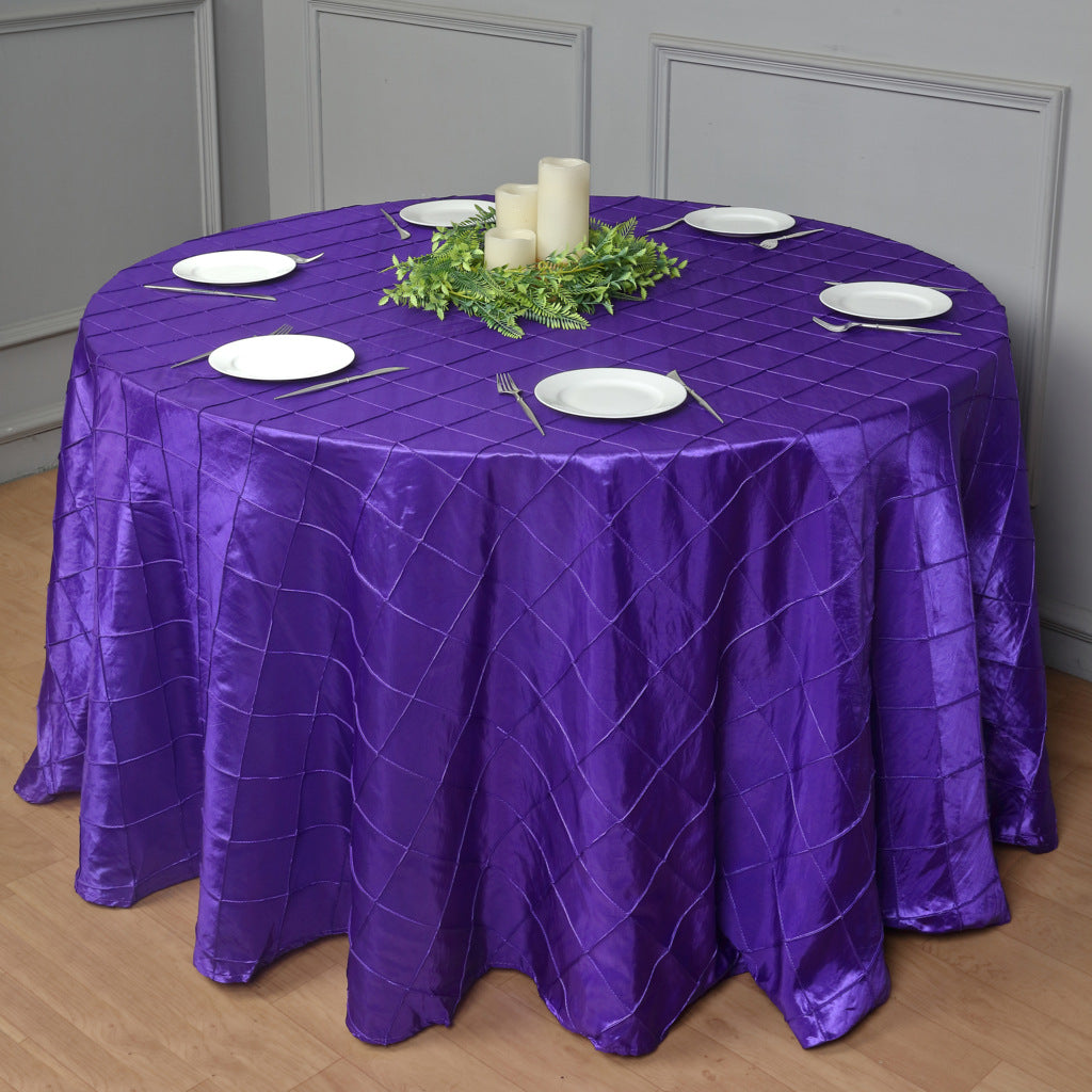 Polyester Solid Plaid Textured Tablecloth Round 132" Purple