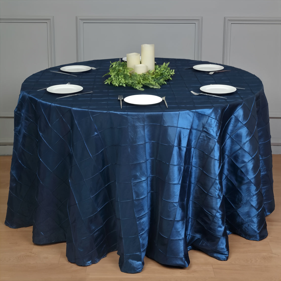 Polyester Solid Plaid Textured Tablecloth Round 132" Royal Blue