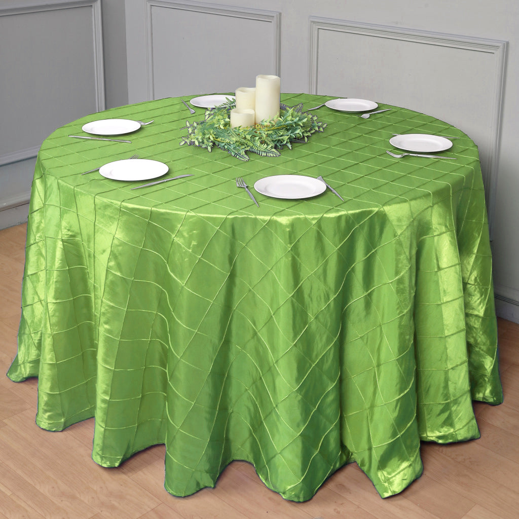 Polyester Solid Plaid Textured Tablecloth Round 132" Fruit Green