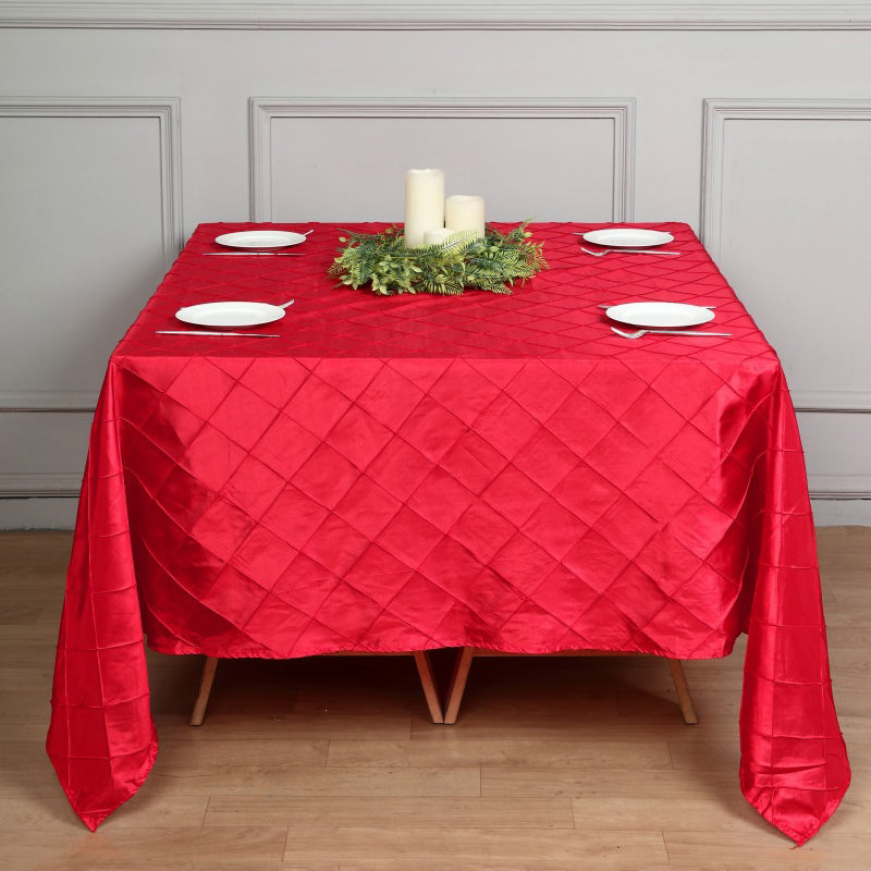 Polyester Solid Plaid Textured Tablecloth Square Red