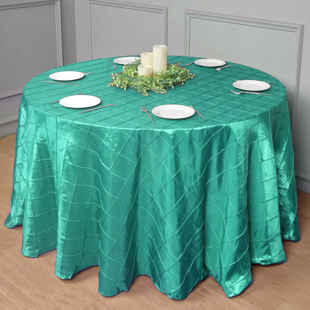 Polyester Solid Plaid Textured Tablecloth Round 132" Lake Blue