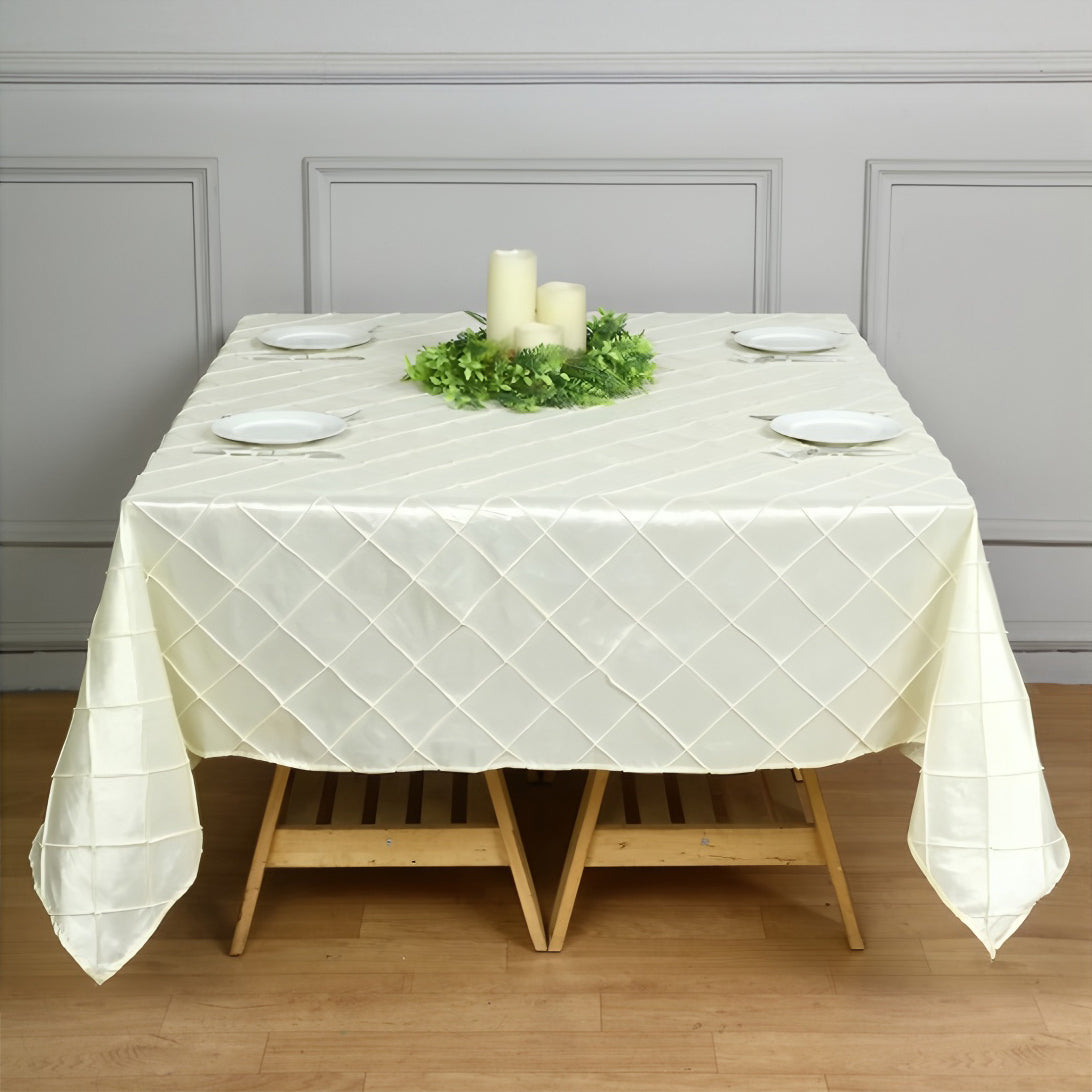Polyester Solid Plaid Textured Tablecloth Square Cream