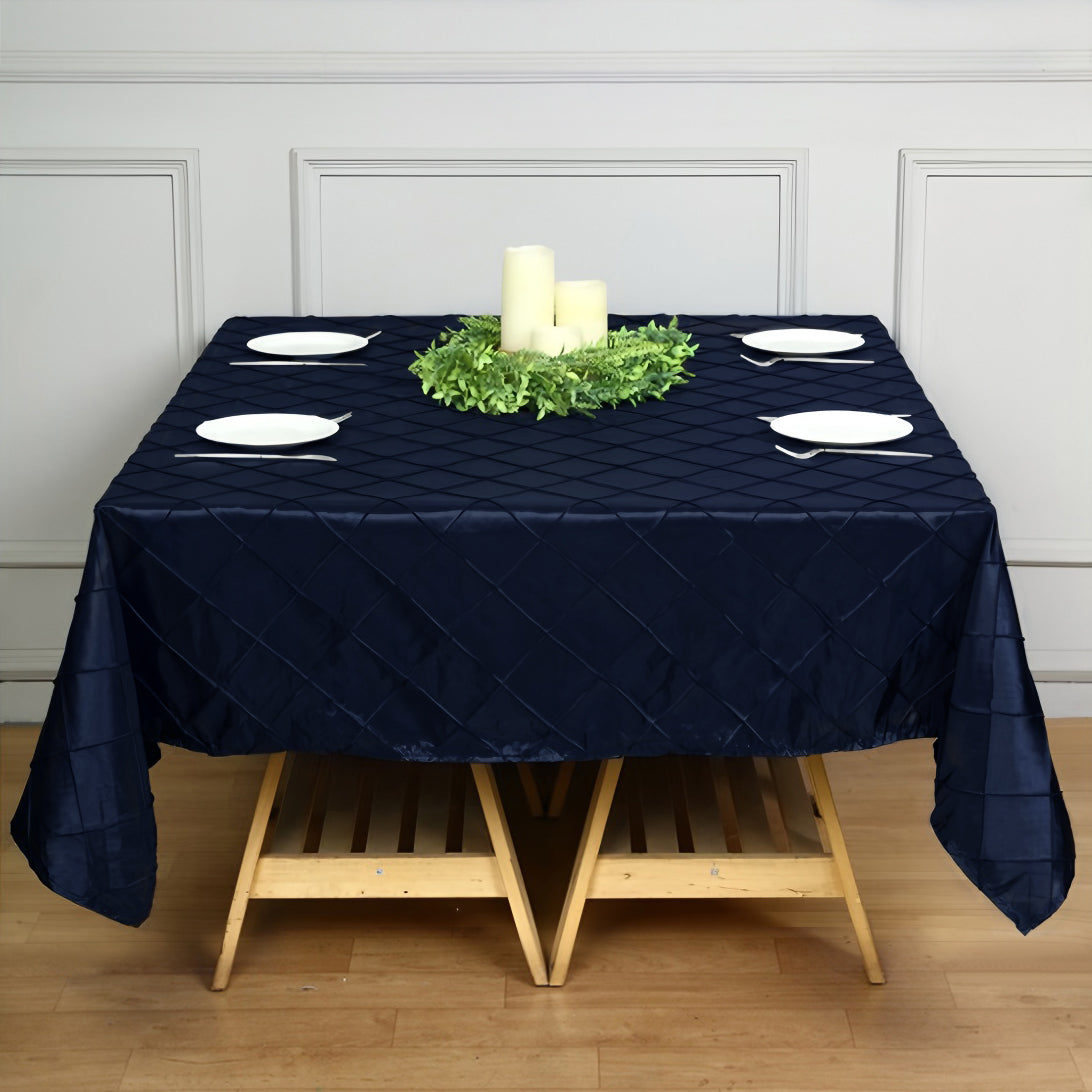 Polyester Solid Plaid Textured Tablecloth Square Navy Blue
