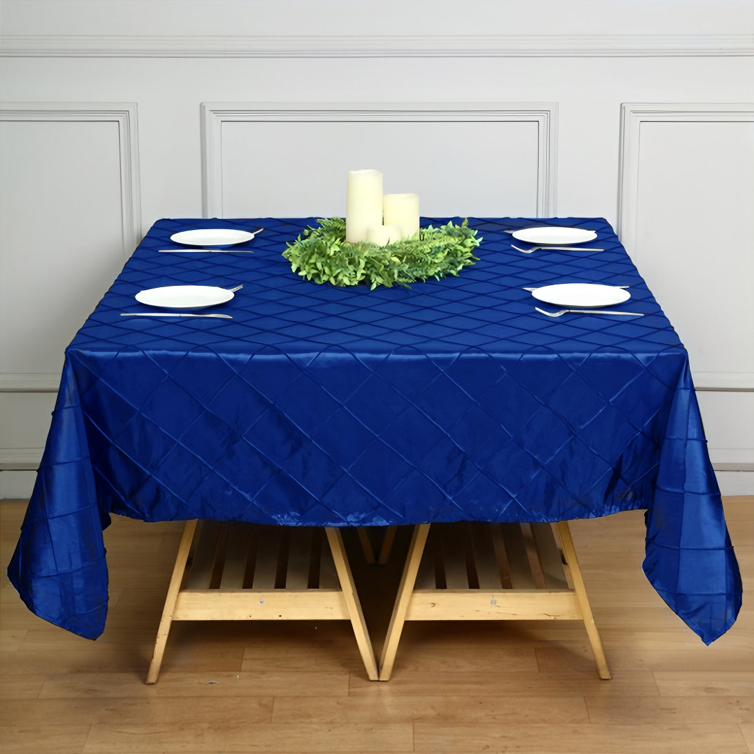 Polyester Solid Plaid Textured Tablecloth Square Royal Blue