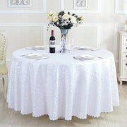 Portofino Scalloped Damask Fabric Round Tablecloth White