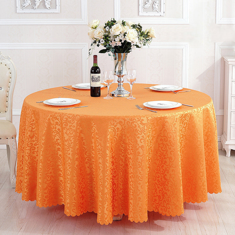 Portofino Scalloped Damask Fabric Round Tablecloth Orange