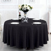 Portofino Scalloped Damask Fabric Round Tablecloth Black