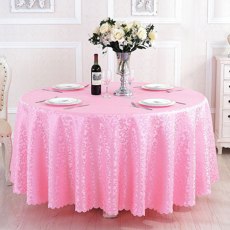 Portofino Scalloped Damask Fabric Round Tablecloth Pink