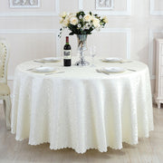 Portofino Scalloped Damask Fabric Round Tablecloth Off White