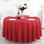 Portofino Scalloped Damask Fabric Round Tablecloth Red