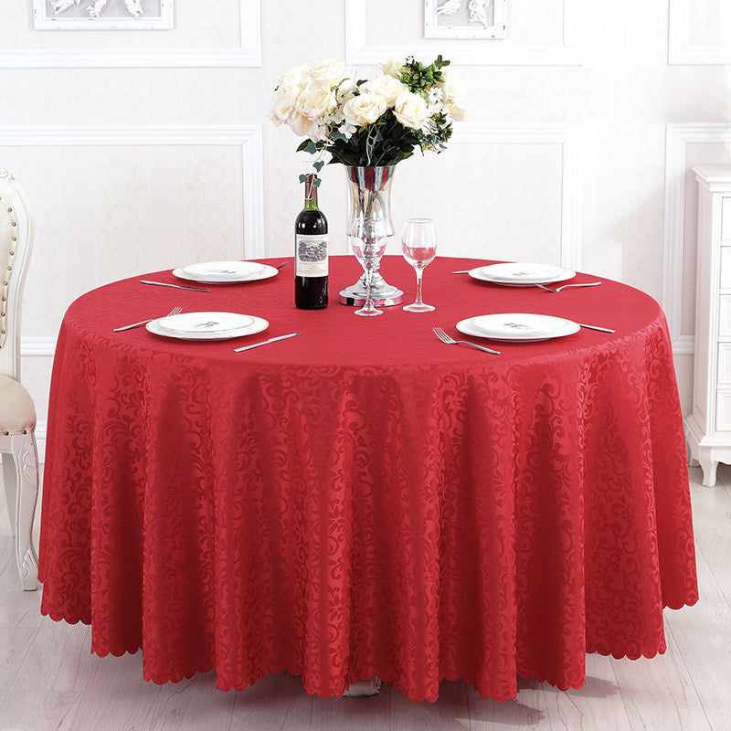 Portofino Scalloped Damask Fabric Round Tablecloth Red