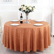 Portofino Scalloped Damask Fabric Round Tablecloth Brown