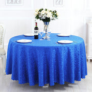 Portofino Scalloped Damask Fabric Round Tablecloth Royal Blue
