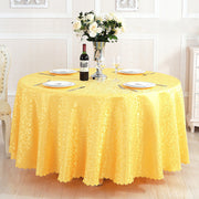 Portofino Scalloped Damask Fabric Round Tablecloth Yellow