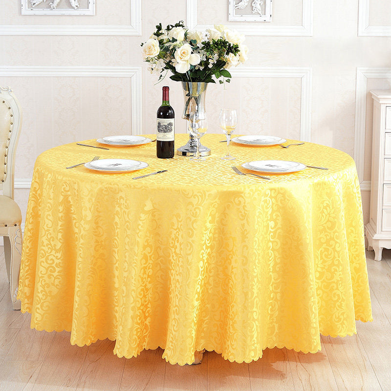 Portofino Scalloped Damask Fabric Round Tablecloth Yellow