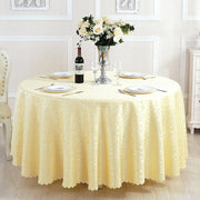 Portofino Scalloped Damask Fabric Round Tablecloth Beige
