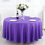 Portofino Scalloped Damask Fabric Round Tablecloth Purple