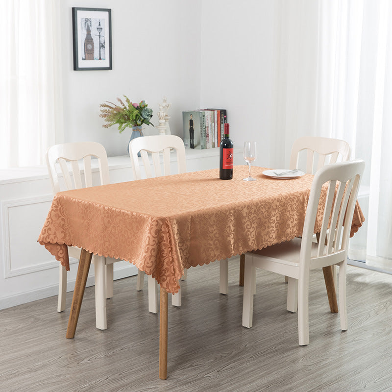 Portofino Scalloped Damask Fabric Square Tablecloth Brown