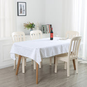 Portofino Scalloped Damask Fabric Square Tablecloth White