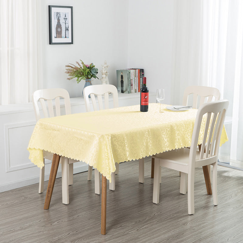 Portofino Scalloped Damask Fabric Square Tablecloth Beige