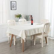 Portofino Scalloped Damask Fabric Square Tablecloth Off White