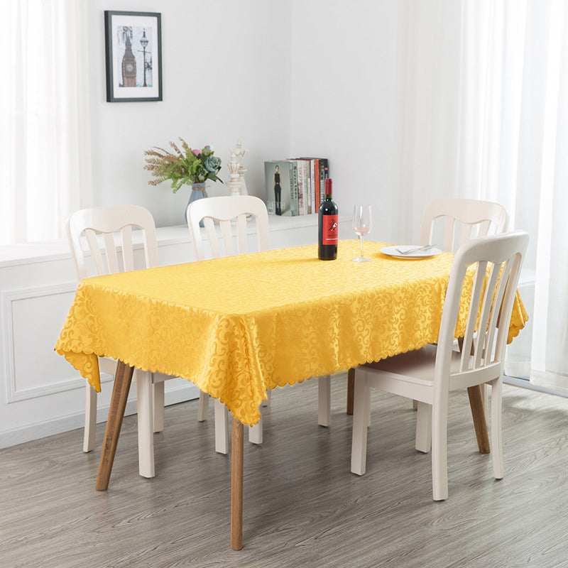 Portofino Scalloped Damask Fabric Square Tablecloth Yellow