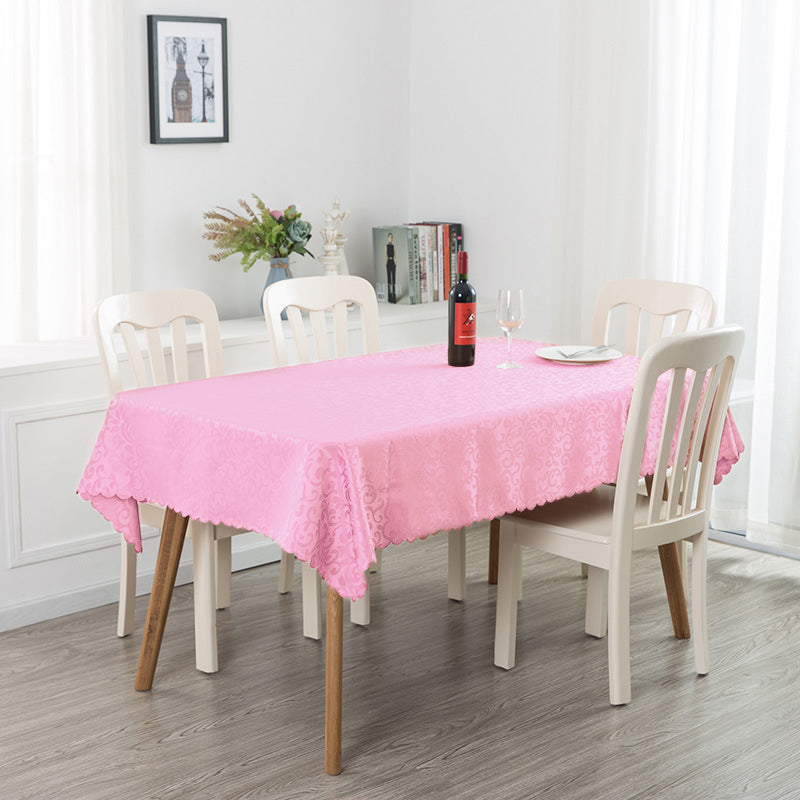 Portofino Scalloped Damask Fabric Square Tablecloth Pink