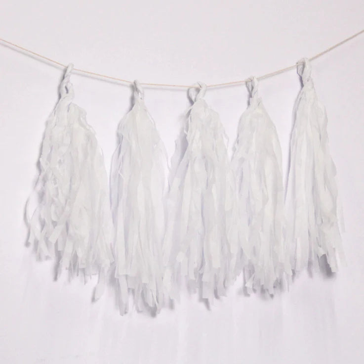 12 PCS Pre-Tied Paper Fringe Tassel Garland White